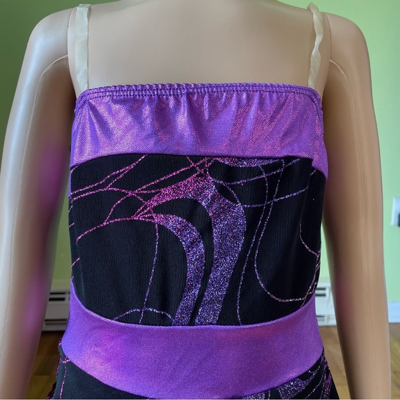 LEOS DANCEWEAR PURPLE BLACK GLITTER DANCE GYMNASTICS TANK TOP COSTUME SZ MEDIUM - Picture 5 of 8